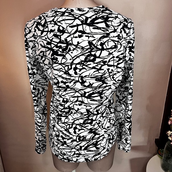IBKUL Womens Black White Abstract Mesh Panel Long Sleeve Top Size M Pickleball - Picture 2 of 10